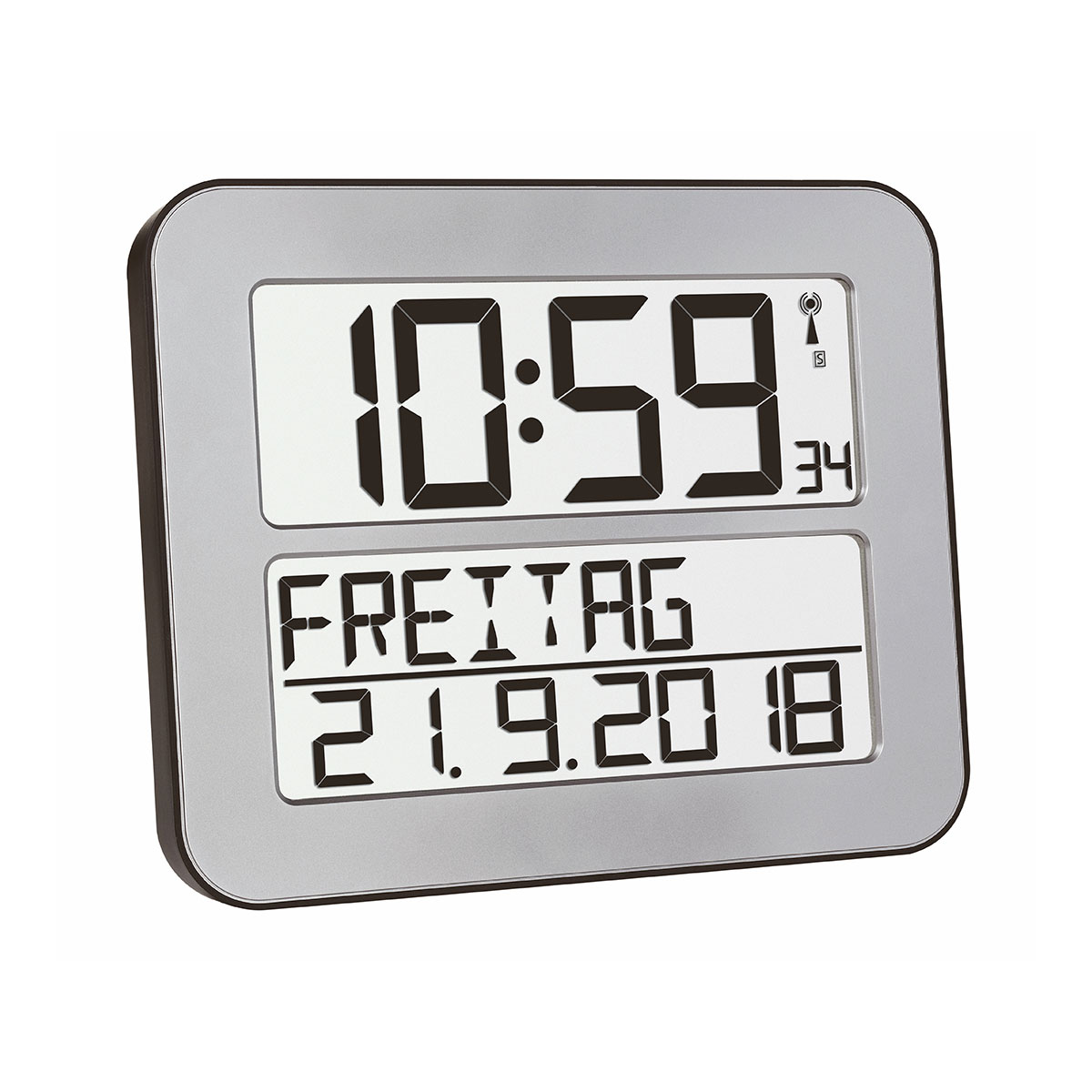 Digitale Funkuhr TIMELINE MAX, Wanduhr silber