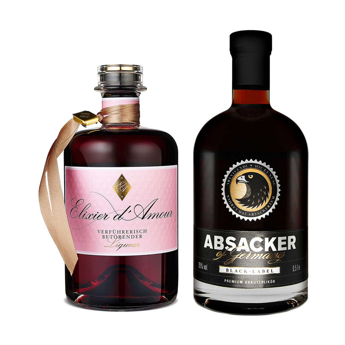 Set für Likörfreunde, bestehend aus dem "Absacker" und dem "Elixier D'Amour Liqueur"